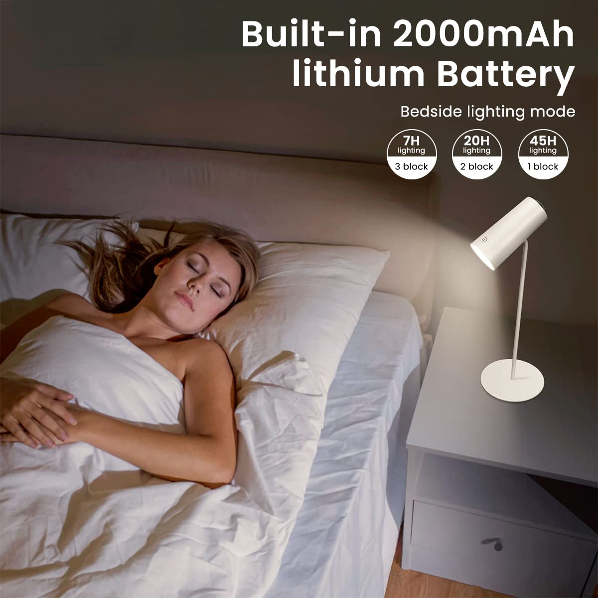 ELEPHANTBOAT Table Lamp for Study with 2000mAh Battery and 360° Rotation | Touch Control LED Light for Reading and Decoration