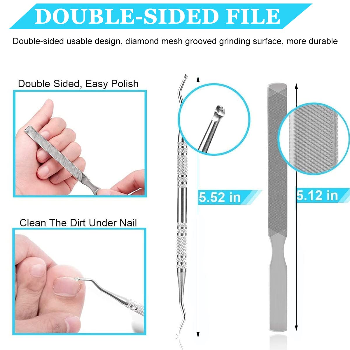 MAYCREATE Nail Clipper Set for Ingrown and Thick Nails with Arch Blade | 7 Pcs Stainless Steel Kit