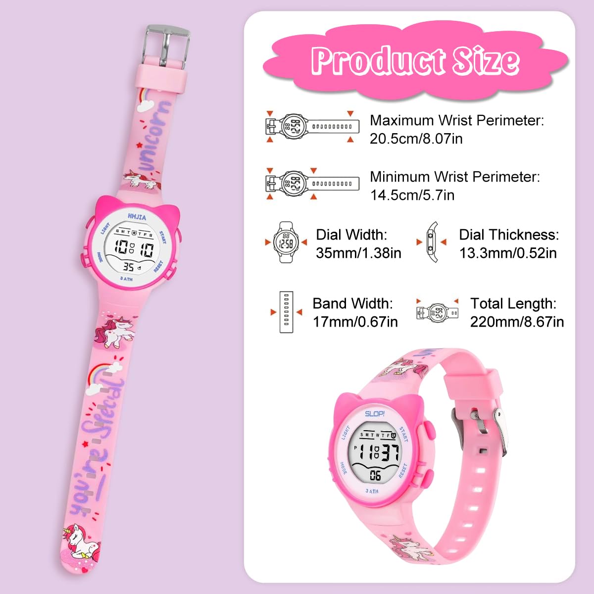 ZIBUYU Unicorn Kids Wrist Watch for Girls with Glow in the Dark LCD Display and Silicone Band