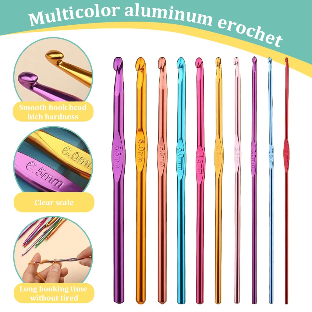 HASTHIP Crochet Hooks Set for Beginners with Ergonomic Handles and 54 Pcs Aluminum Tools | Includes Stitch Markers and Yarn Needles