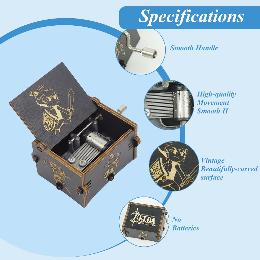 PATPAT Zelda Wooden Music Box featuring 6.4x5.1x4.2cm size and manual crank mechanism | ideal gift