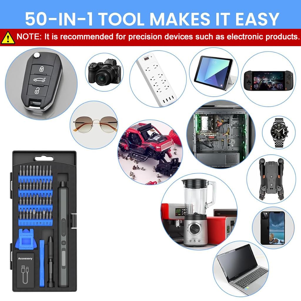 Serplex Mini Electric Screwdriver with 40 Bits and LED | 200 RPM Power and 4 Torques