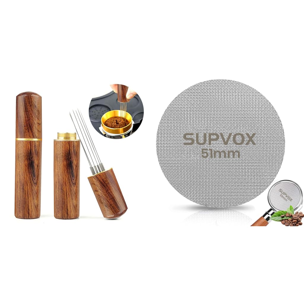 Supvox Espresso Coffee Stirrer for Espresso Machines with 6 Fine 0.4mm Needles & 51mm Puck Screen | Stainless Steel Filter for Barista Use