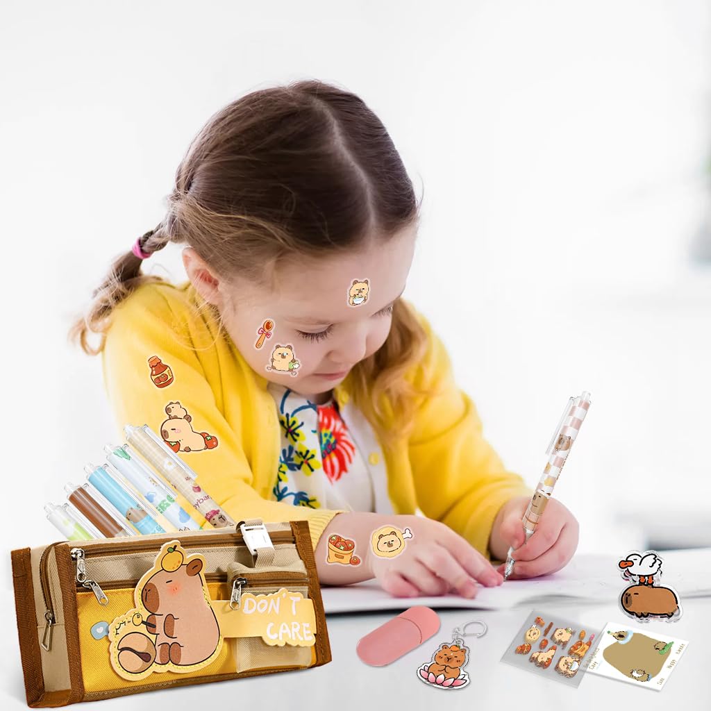 Climberty Capybara Stationery Set for Students with 64 Pcs Cartoon Supplies | Cute School Gift