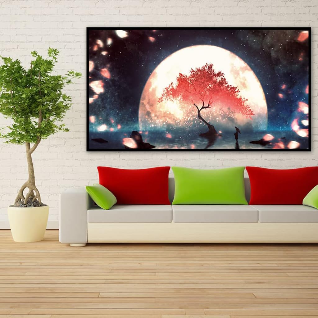 HASTHIP® 5D Diamond Painting Kit, 27.5 X 15.7inch Large Size Moon Tree Diamond Painting Kits for Adults, DIY Full Drill Crystal Rhinestone Arts and Crafts, Art Diamond Painting for Home Wall Decor