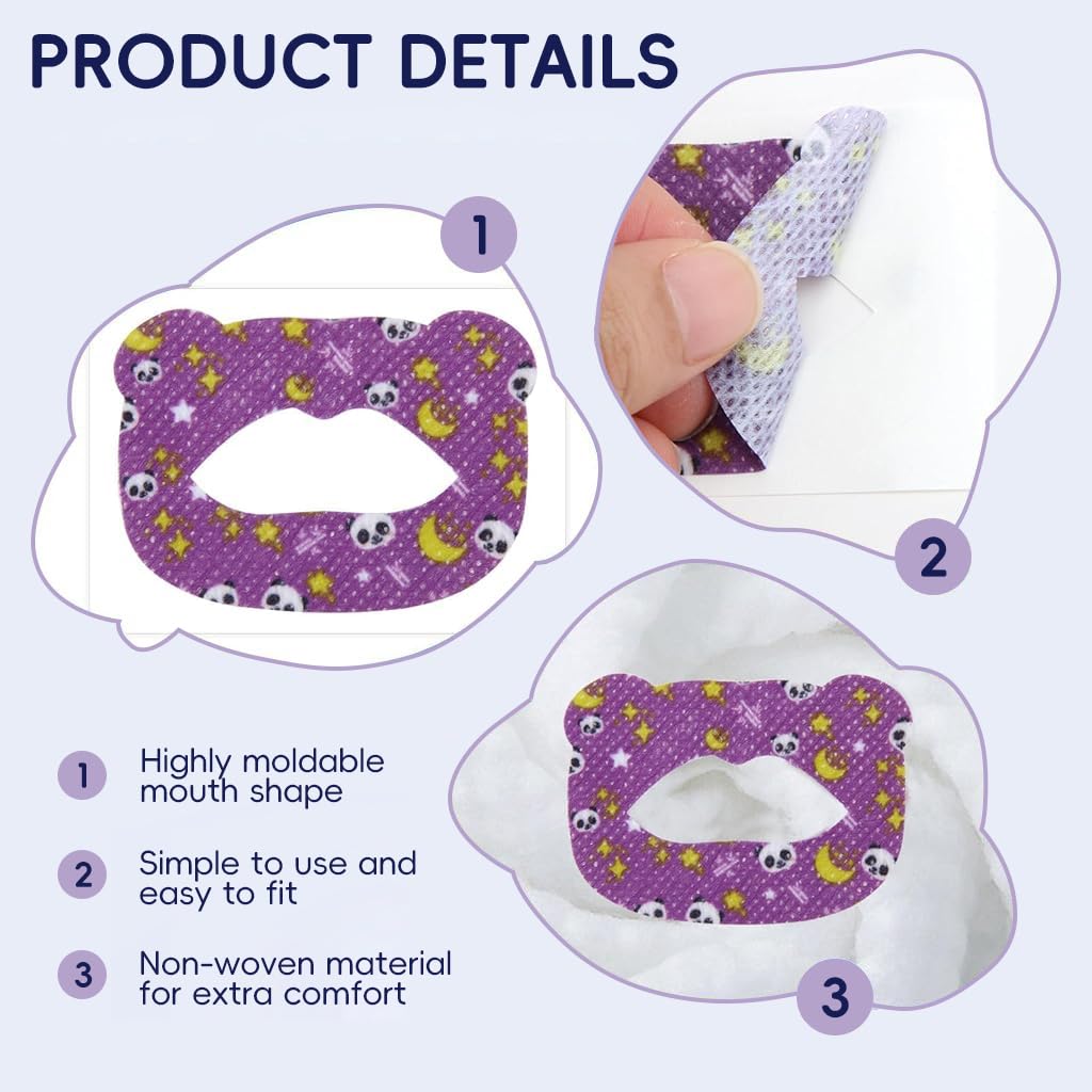 ZIBUYU Sleeping Mouth Tape for Kids with 30 Counts and Contoured Shape | Hypoallergenic Non-Woven Fabric Featuring Cartoon Panda Print