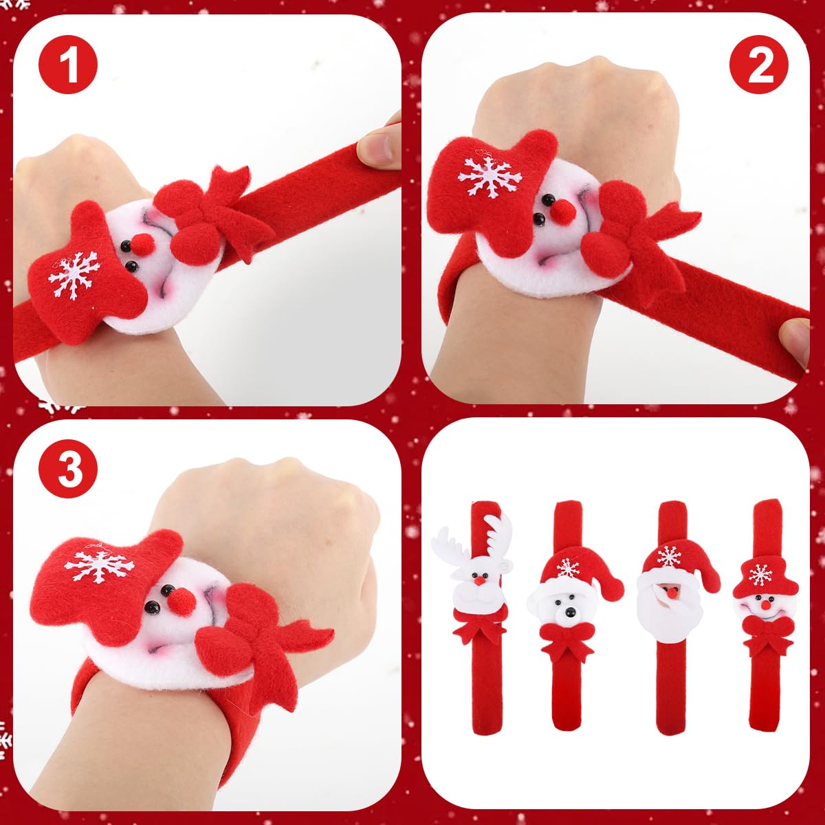 PATPAT Christmas Slap Bracelets for Party Favors with Plush Fabric featuring Santa | Fun Wristbands for Kids and Adults