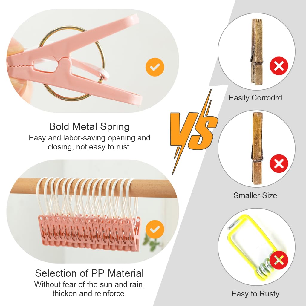 HASTHIP hanger clamps for hanging clothes 12 pcs with windproof fastening loop and multicolor clips | reusable plastic pegs for laundry and travel drying