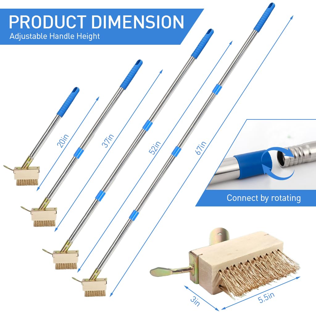Supvox Weed Crack Cleaning Brush for Sidewalk and Garden with 62.9 in Adjustable Handle | Featuring Stiff Wire Bristles and Metal Weed Remover