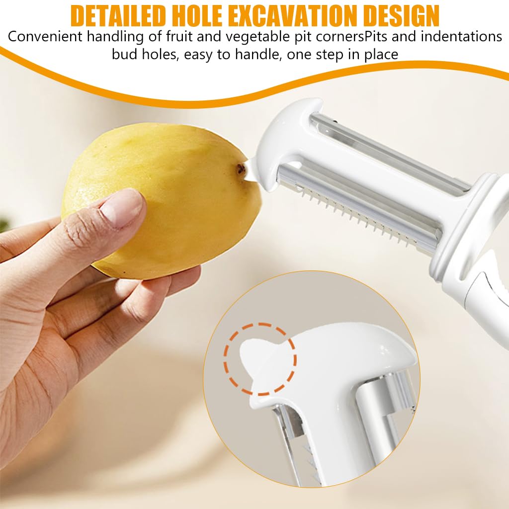 ZIBUYU 5 in 1 Stainless Steel Kitchen Peeler for Fruits and Vegetables with Ergonomic Non Slip Handle | Includes Core Remover and Can Opener