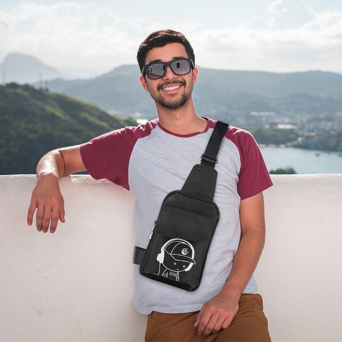 GUSTAVE Sling Bag for Travel and Daily Use with USB Charging Port and 12x3x17.5cm Design | Black Luminous Pattern for Men