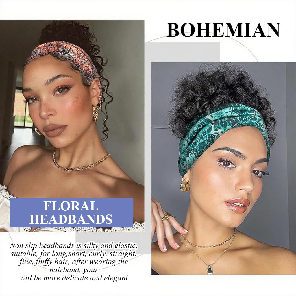 SANNIDHI Headbands for Women featuring 4 Floral Boho Designs with Stretch Fabric | Yoga and Workout Hair Wraps
