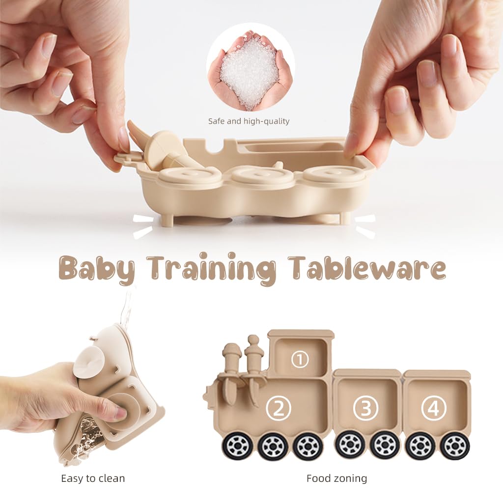 SNOWIE SOFT Silicone Baby Feeding Set for Toddlers with 4 Compartments and Spoon Storage | BPA-Free Food Grade Silicone Plate