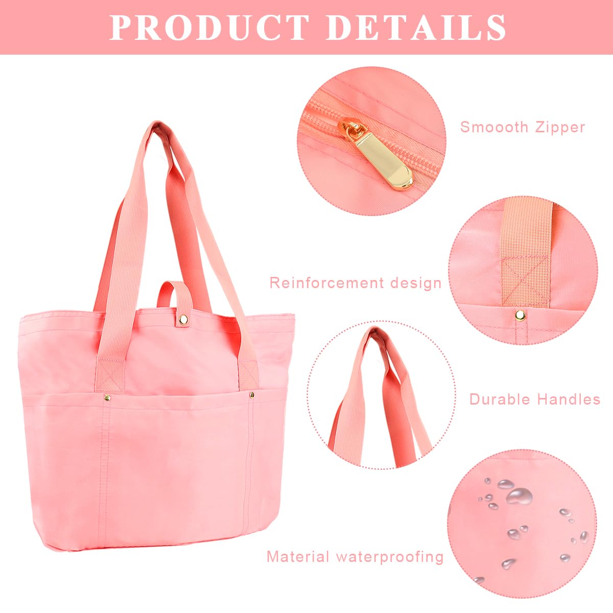 Zibuyu Tote Bag for Women with 20L Capacity and Foldable Design in Pink Polyester | Ideal for Travel, College and Office