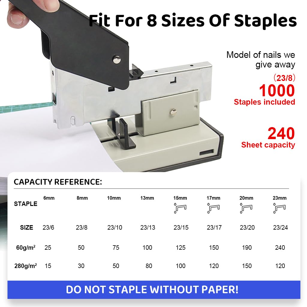 Climberty® Heavy Duty Stapler, 240 Sheet Capacity, 1000 Staples Included, Versatile for 8mm-24mm Lengths, All Metal Design for Durability