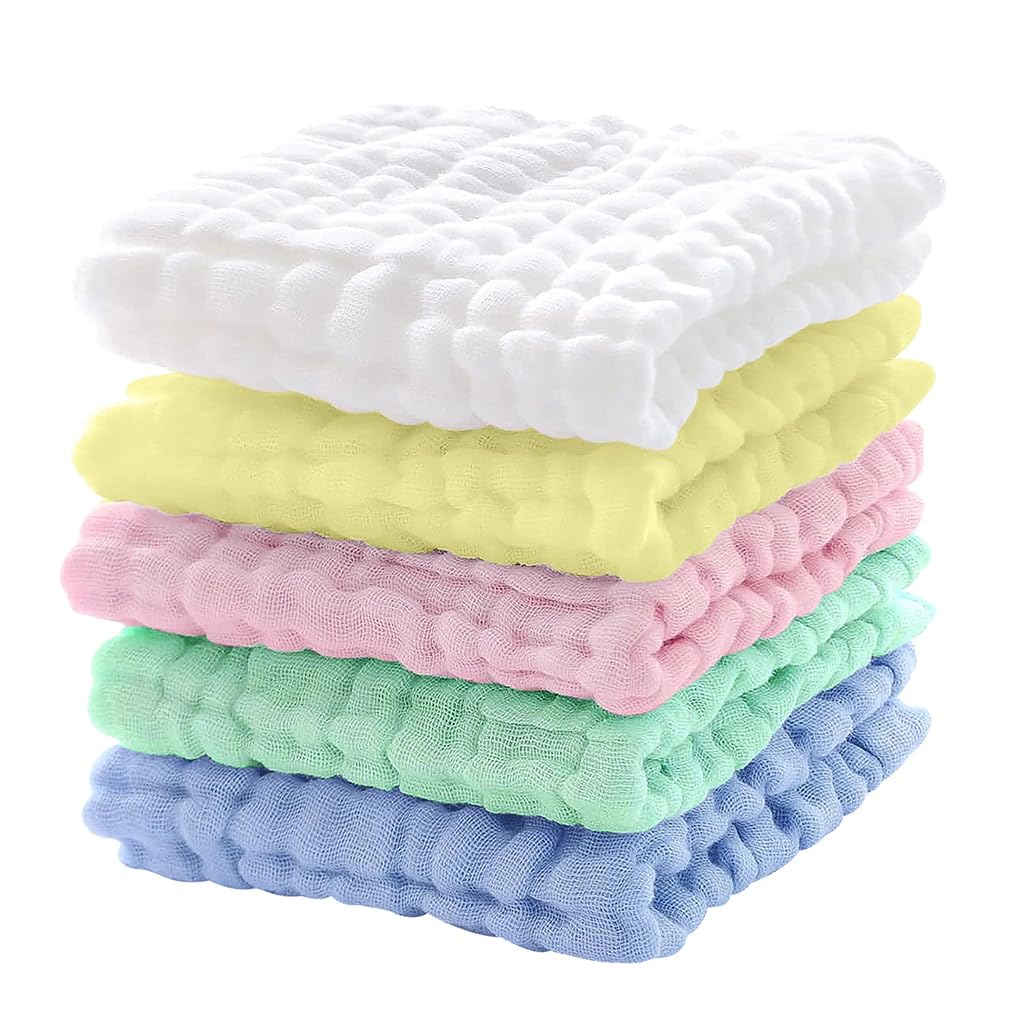 Zibuyu Baby Washcloths for Sensitive Skin featuring 12x12 in Cotton Mesh Towels | 5 Pcs