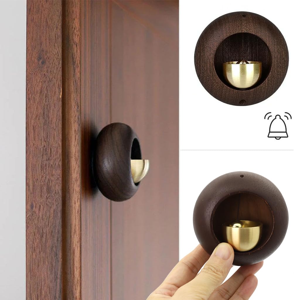 HASTHIP Door Bell for Home with Self-Adhesive Magnetic Mount and Walnut Brass Design | Serene Acoustic Chime
