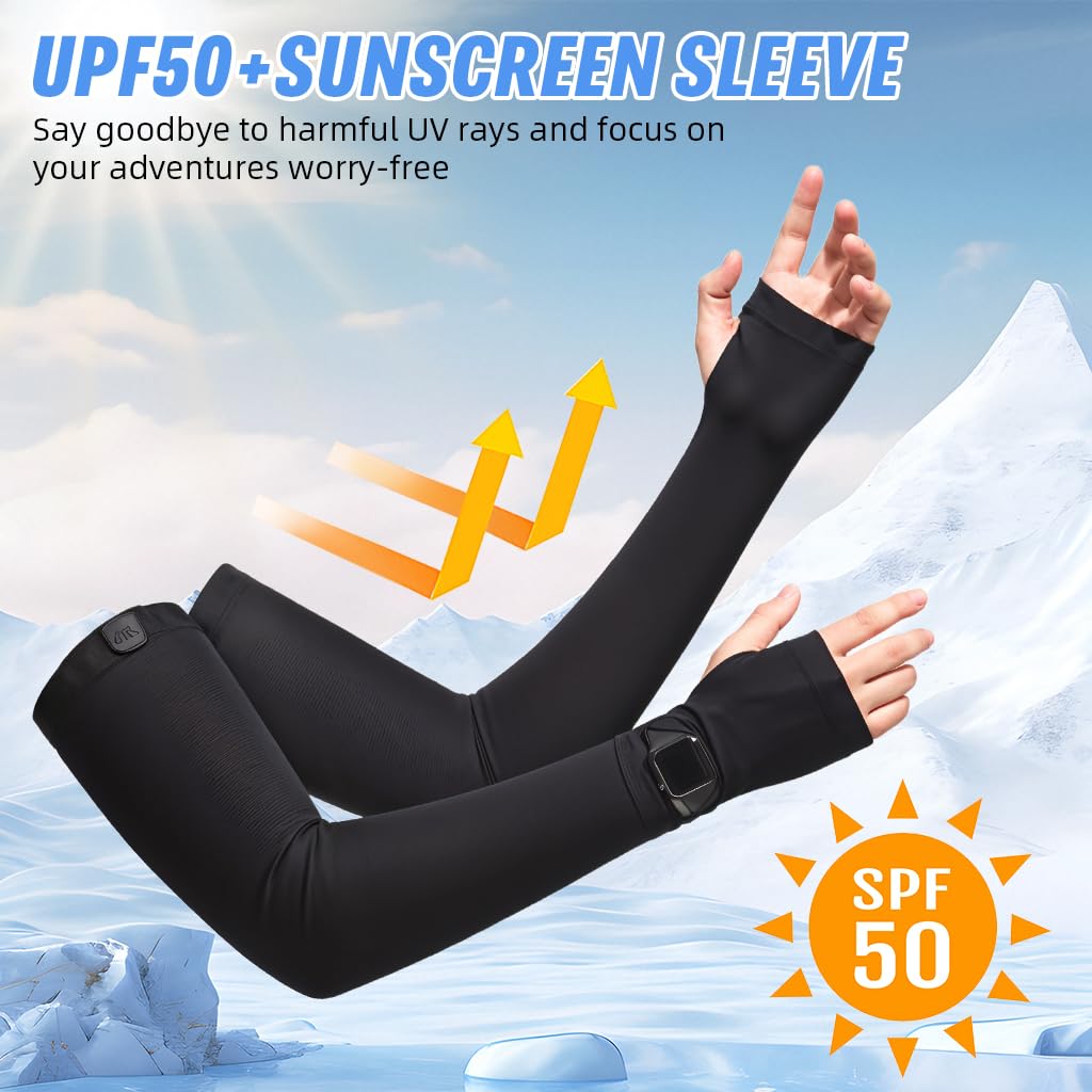 Proberos Ice Silk Summer Balaclava Face Mask for Outdoor Sports with UPF400+ Protection | Adjustable Drawstring Hood and Arm Sleeves in Black