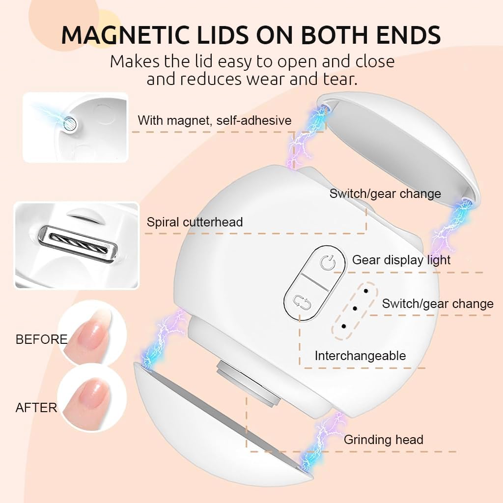 MAYCREATE Electric Nail Clipper for Travel with LED Light and 7 File Heads | USB Rechargeable