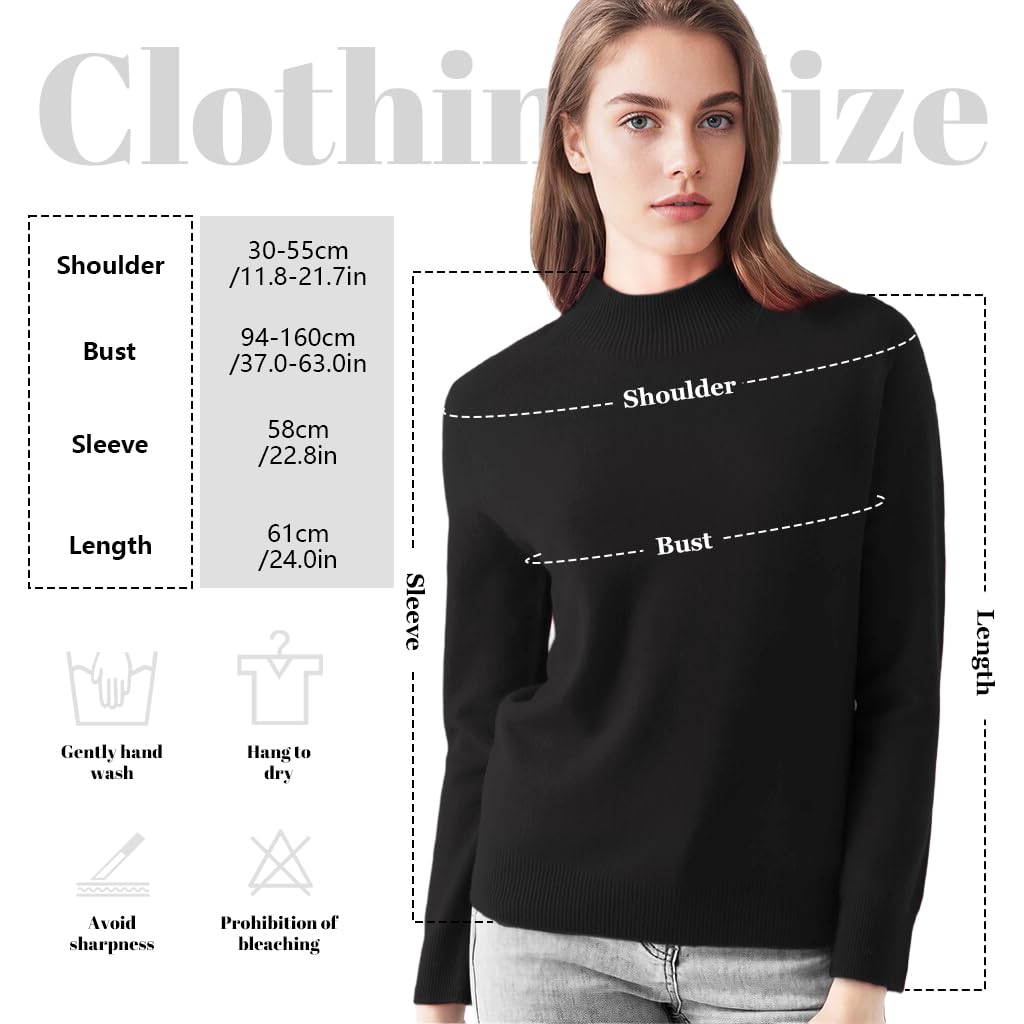 SANNIDHI Women's Cashmere Sweater for Fall Winter featuring Mock Neck and Slim Fit | Black Pullover