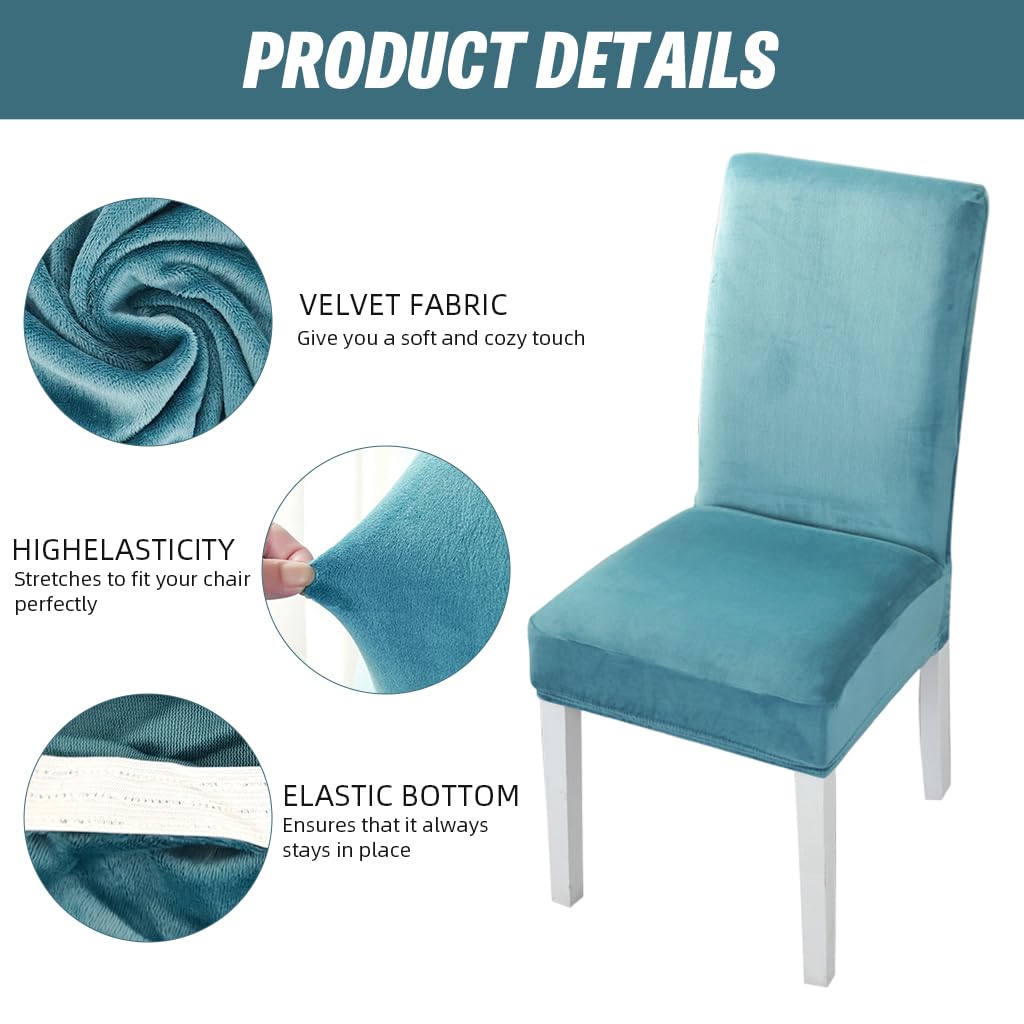HASTHIP Dining Chair Covers for 14–18 in Seats with Non Slip Elastic Edge | Velvet Blue Set of 6