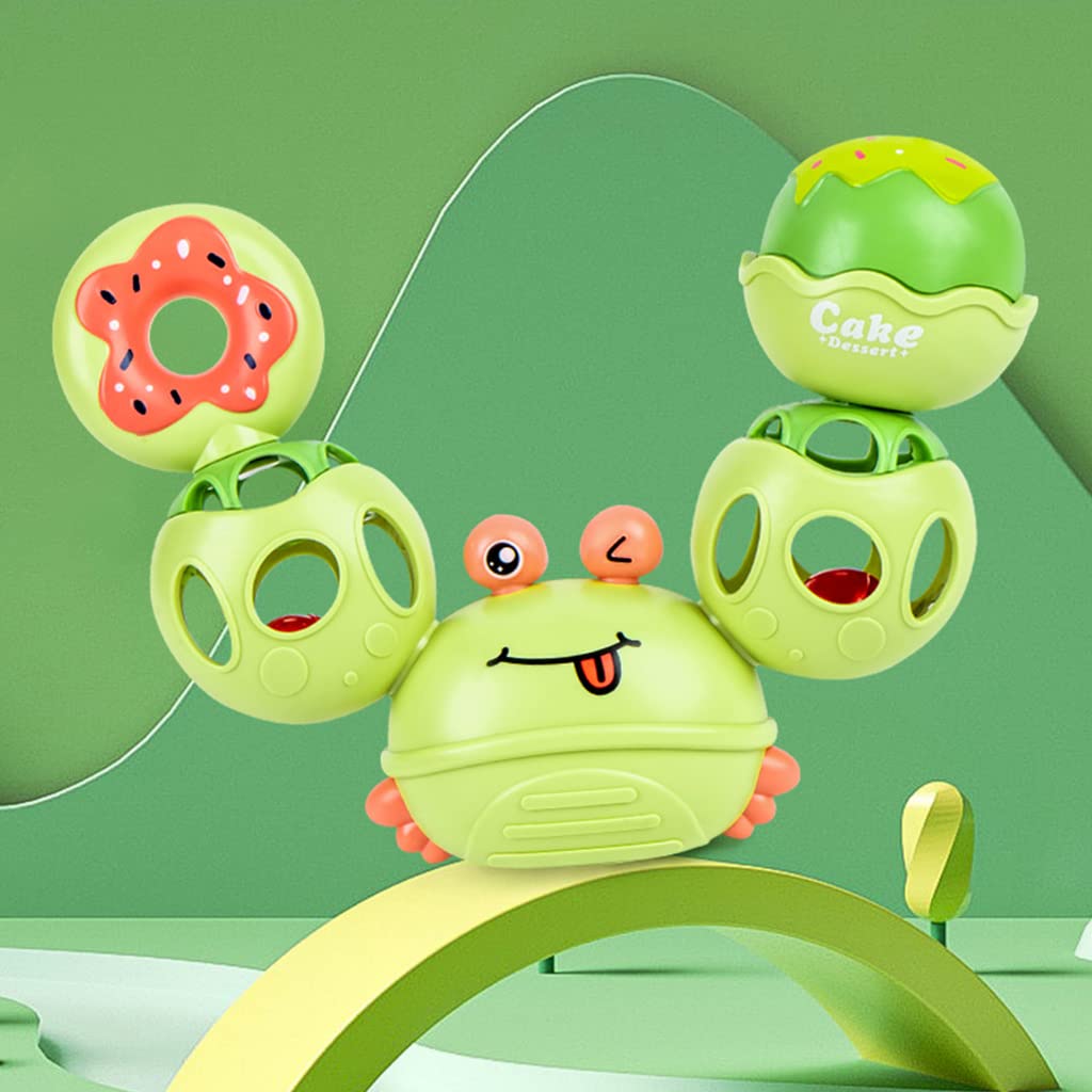 PATPAT® Rattles for Baby 0-6 Months Cartoon Crab Sensory Teething Toys for Babies 360 ° Rotation Rattle Toy BPA-Free Soothing Toy Toddler Activity Toys New Born Baby Toys Gifts for Boys Girls- Green