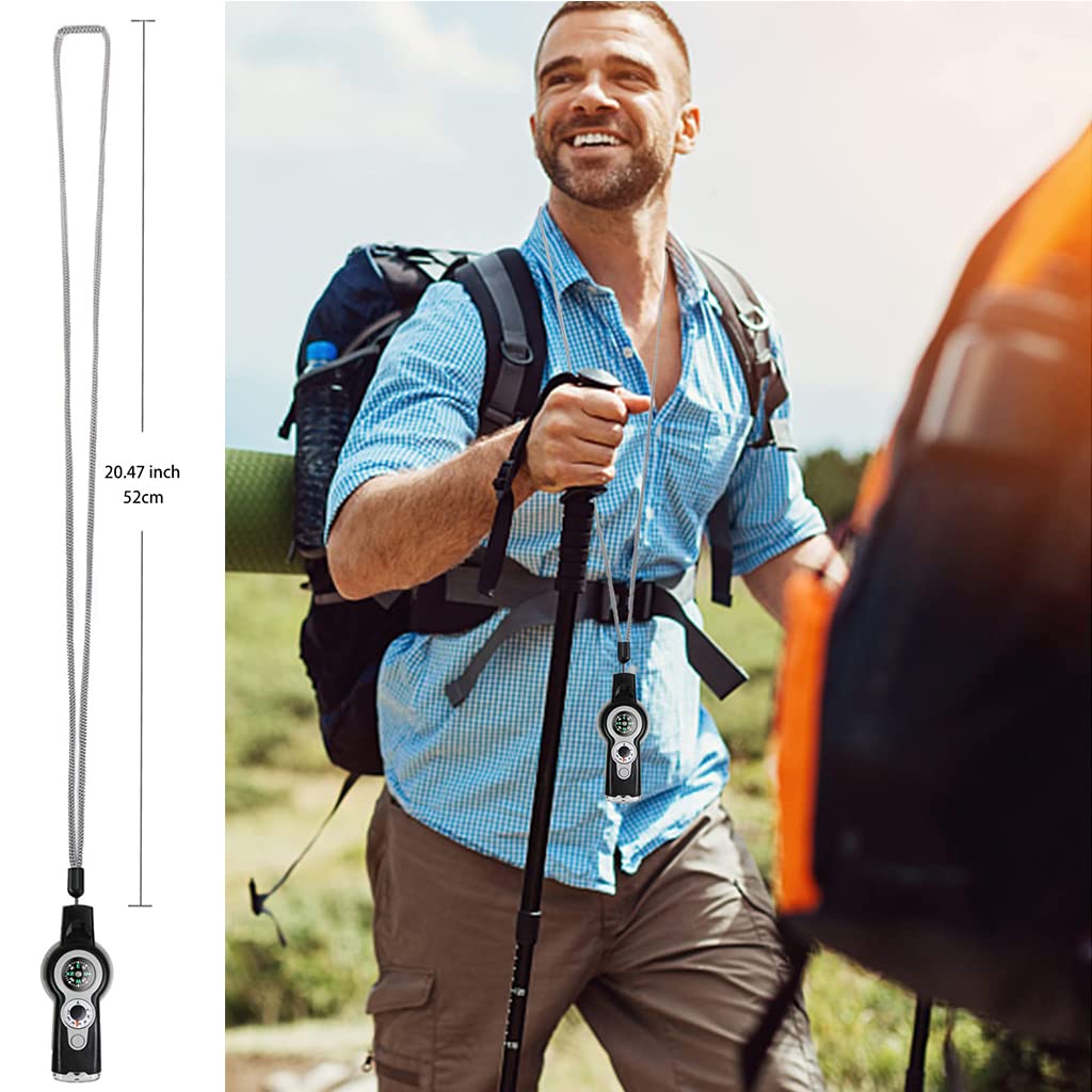 ZIBUYU 7-in-1 Emergency Survival Whistle for Camping and Hiking with Compass and Thermometer | Grey