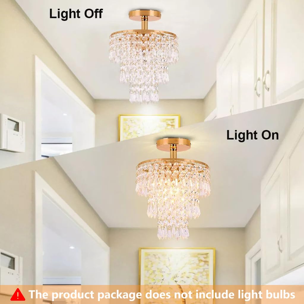 ELEPHANTBOAT Mini Crystal Chandelier for Living Room with 3 Tiers Raindrop Design | 11.4 in Ceiling Light Fixture