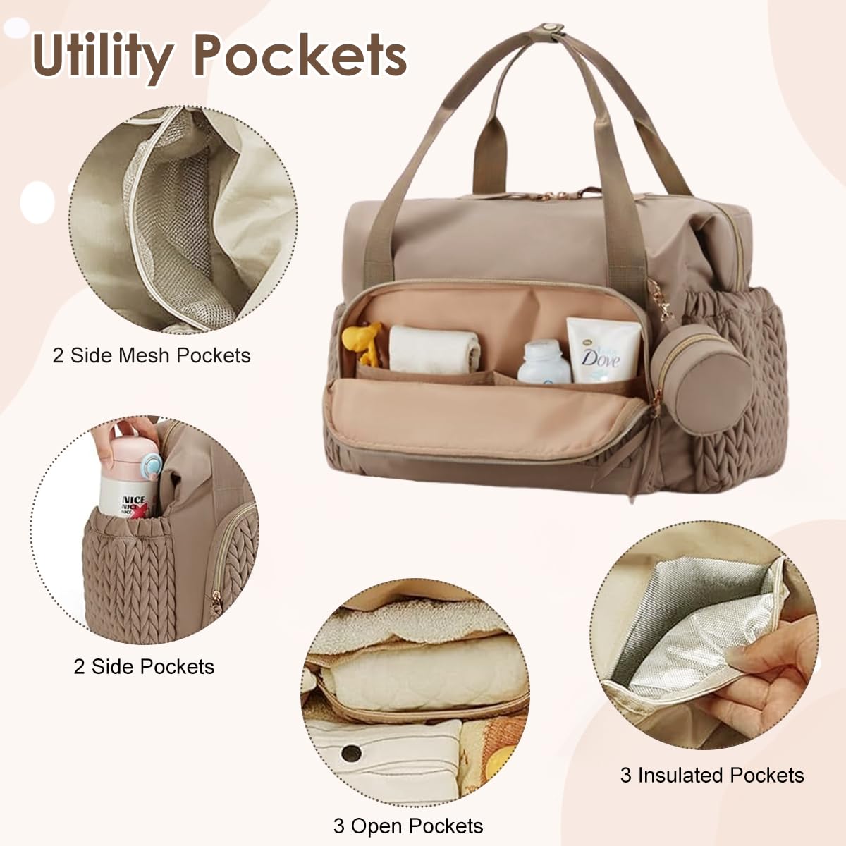 PALAY Diaper Bag for Mothers with Quilted Design and Smart Organization | Water‑Resistant Tote for Travel and Hospital Use