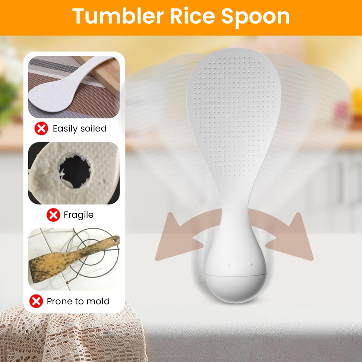 Supvox Rice Scoop for Kitchen with Self-Standing Roly-Poly Base and Non-Stick Food-Grade PP