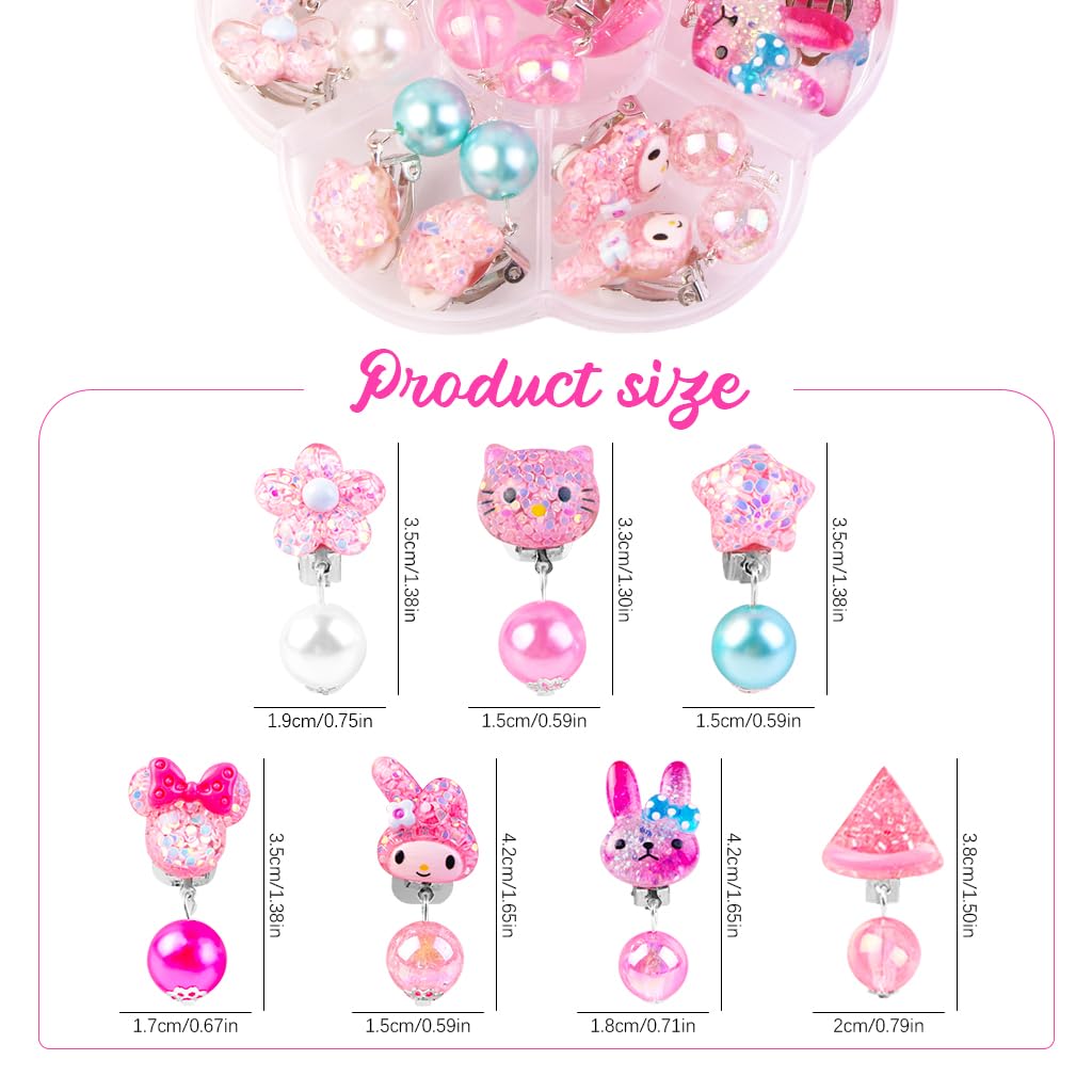 MAYCREATE® 7 Pairs Kawaii Girls Earrings Non-piercing Pink Cartoon Kitty Earrings Charming Resin Clip On Earrings for Girls Kawaii Fashion Girls Clip On Earrings Jewelry Gift for Girls