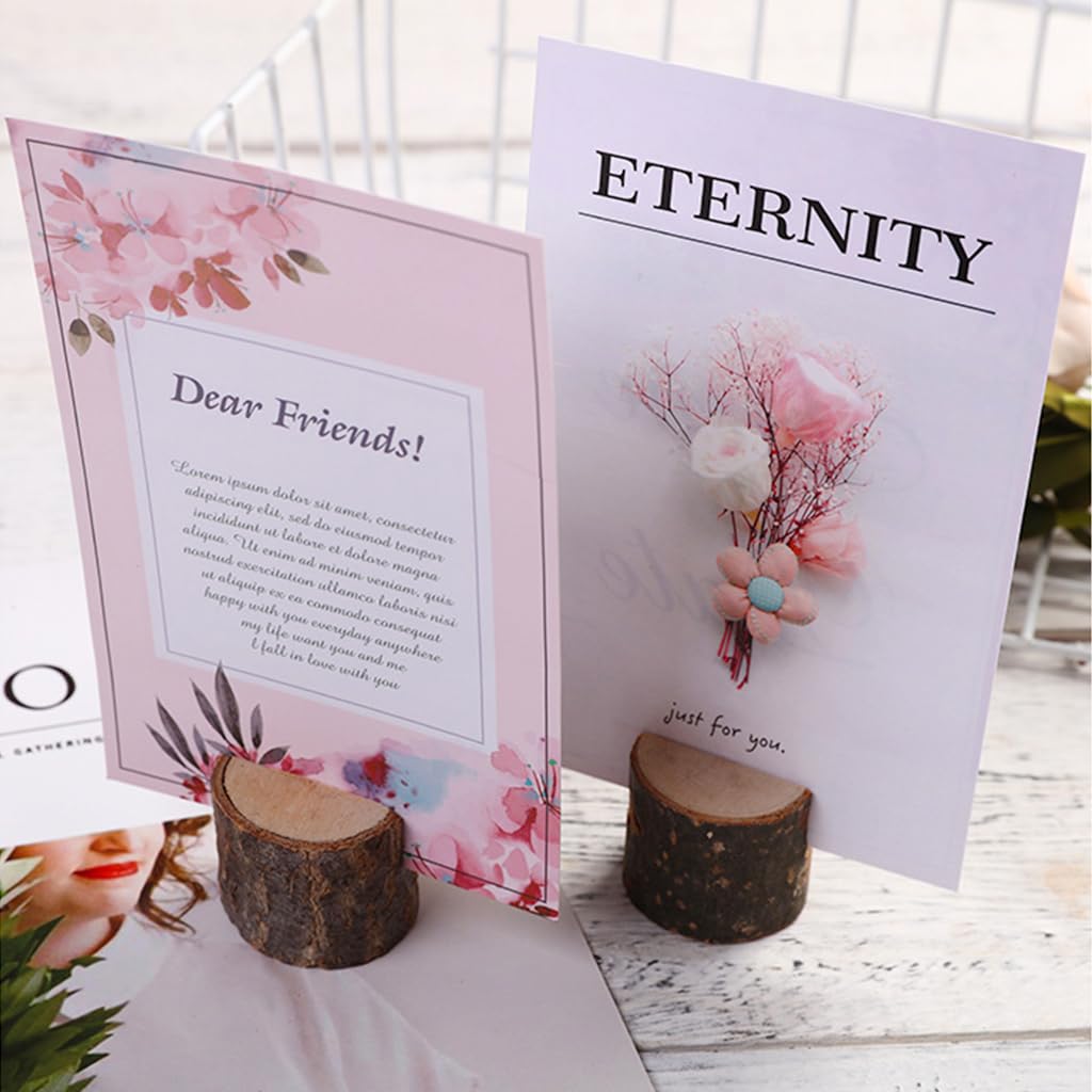 HASTHIP Mini Wood Place Card Holders for Weddings with Tree Stump Design and 10Pcs Cards