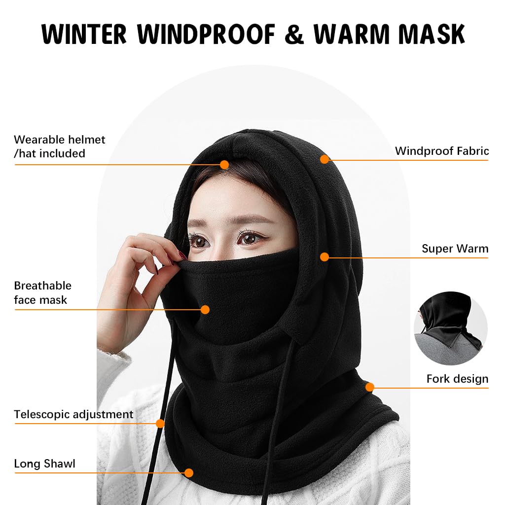 Venzina Balaclava for Winter Outdoor Use featuring Adjustable Drawstring and Warm Fleece | Ideal for Men and Women