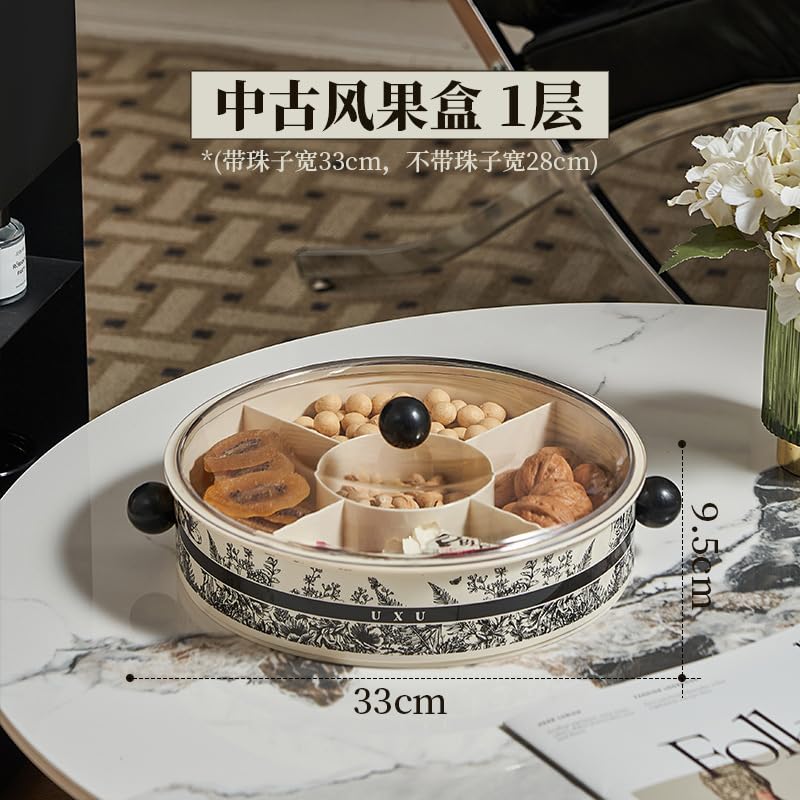 Supvox Dry Fruit Container 13 inches Round Snack Serving Tray with Lid 5 Compartments Design Elergant Kitchen Party Organizer Food Serving Tray for Deli, Snacks, Nuts, Tea Bag