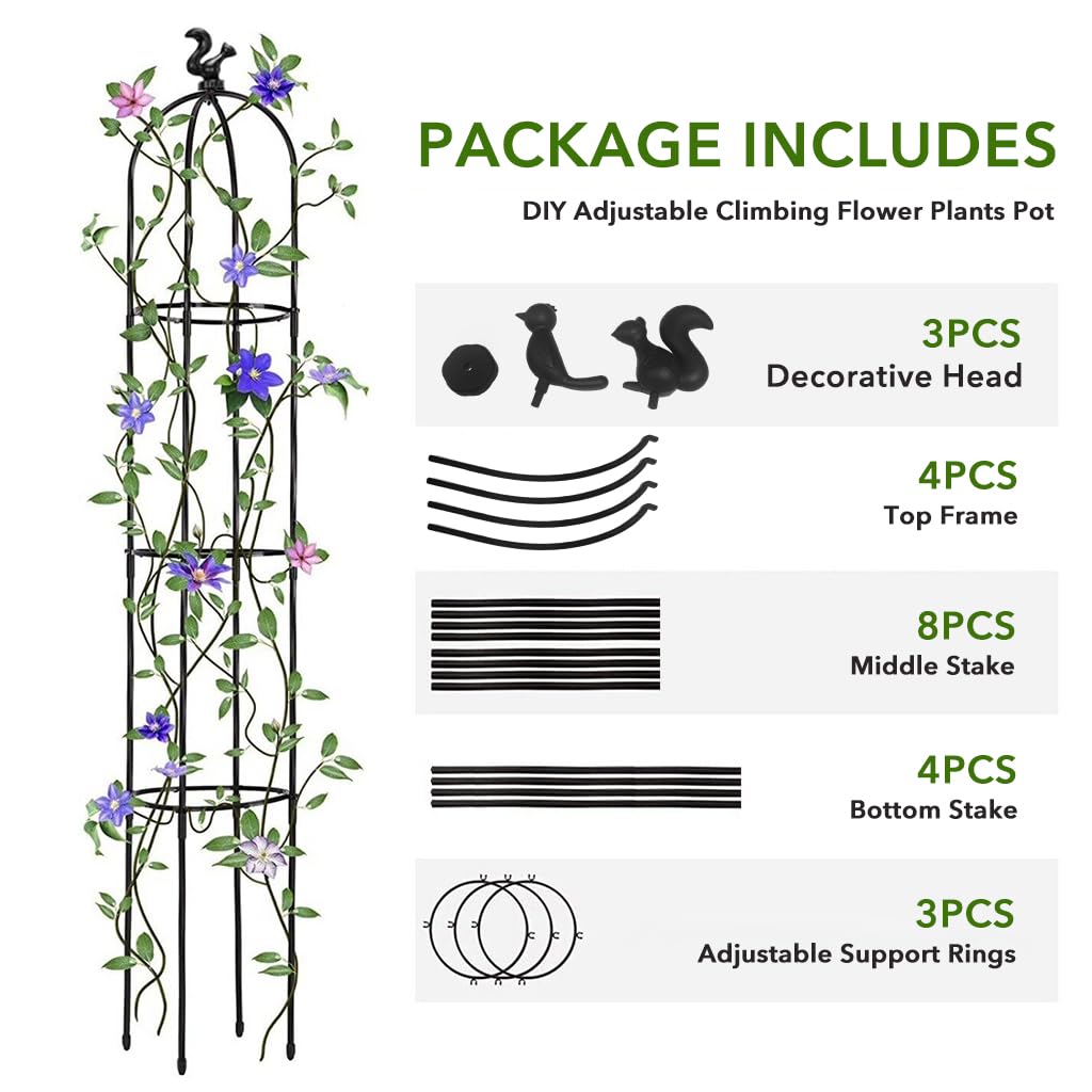HASTHIP Trellis for Climbing Plants 120cm Adjustable Round Support Sticks with Plastic Frame | Ideal for Clematis Roses Tomatoes and Ivy
