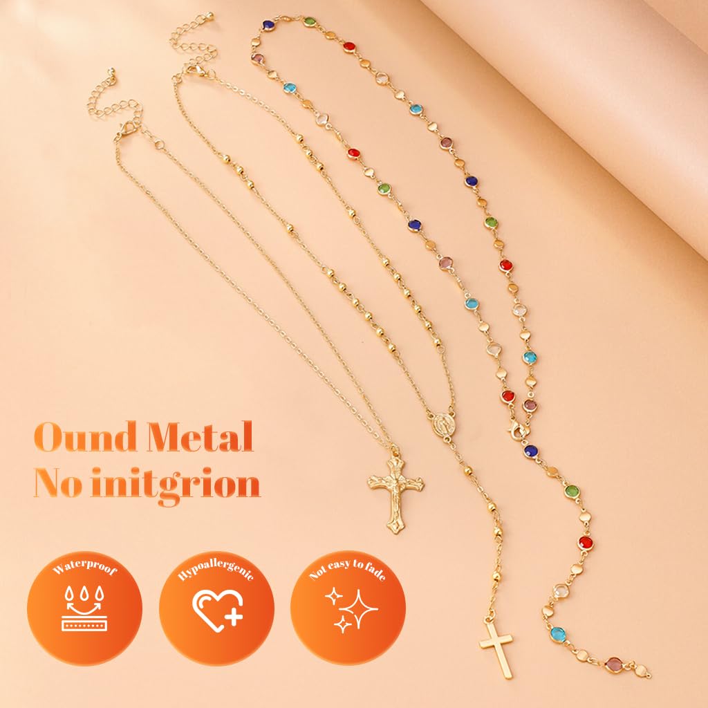 SANNIDHI Necklace Set for Women featuring 3Pcs Layered Cross Pendant with Gold Metal Chains | Versatile Style for Parties and Daily Wear
