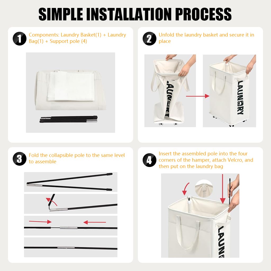 HASTHIP Mobile Laundry Basket for Home Use with Caster Wheels and 75L Capacity | Waterproof Oxford Cloth Collapsible Design
