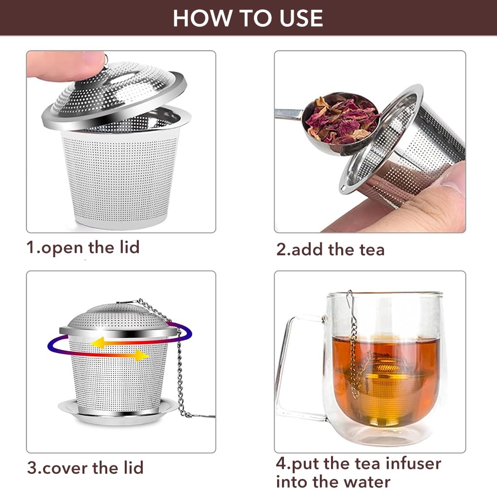 Supvox Tea Infuser for Loose Leaf Tea with 1.96 in Fine Mesh Chain Lid & Tray | 304 Stainless Steel 2 Pcs