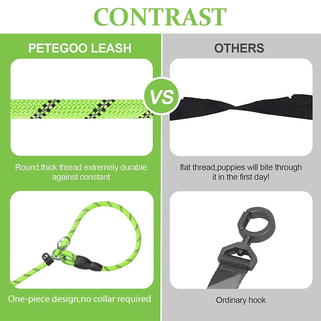 Qpets® 1.7m Dog Training Leash, Durable Light Reflecting Dog Leash, Dog Leash for Large Dogs, Adjustable Dogs Leash Anti-Strain Leash Braided Rope for Small Medium Large Dog(Green)