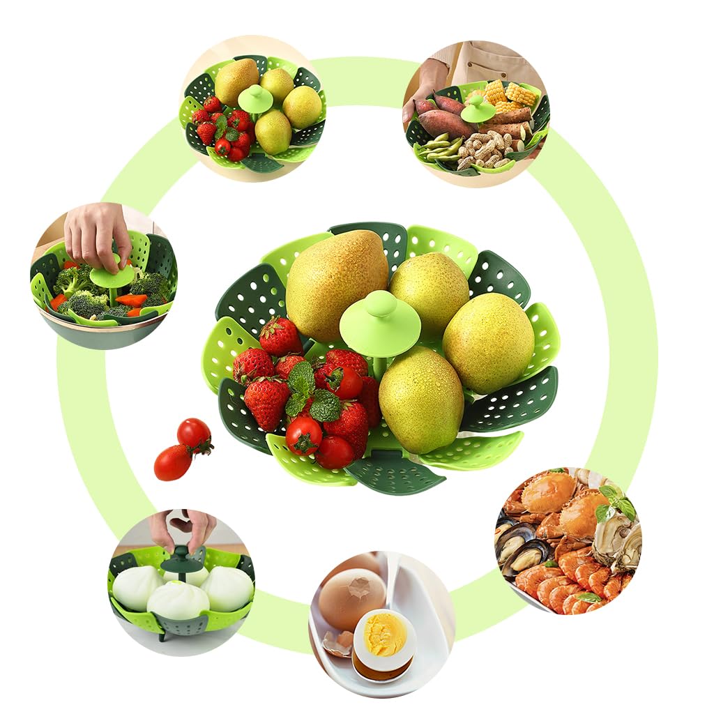 Supvox Folding Steamer Basket for Vegetables with 12 Flexible Blades and Silicone Feet | Fits Various Pot Sizes