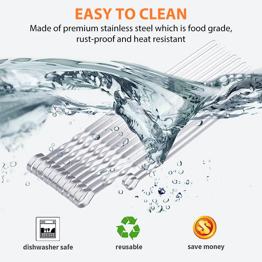 HASTHIP Skewers for Grilling with Flat Blade and Ergonomic Handle 10pcs 14in Stainless Steel