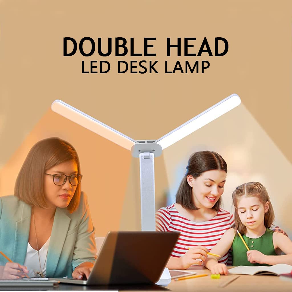 Verilux Table Lamp for Study with Dual Light Tubes and 4000mAh USB Rechargeable Battery | 3 Color Eye Friendly Desk Light