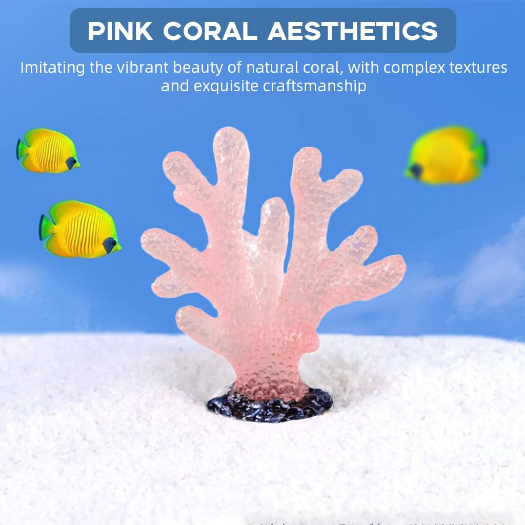 Qpets Aquarium Coral Ornament for Fish Tank with Glow-in-the-Dark Resin Pink 1.85 in | Desk Decor