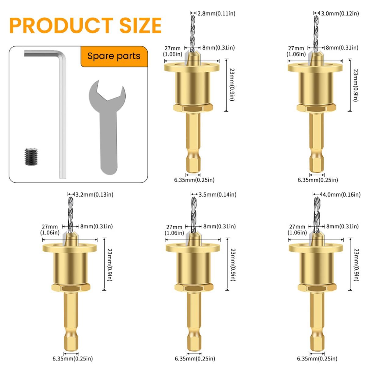Serplex Woodworking Drill Bit Set 5 Piece for DIY Projects featuring Adjustable Depth Stopper