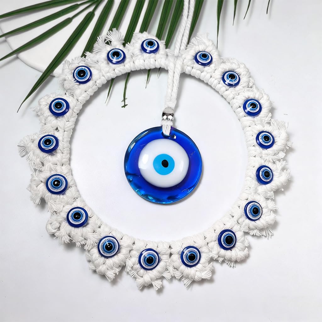 HASTHIP Evil Eye Hanging for Home Entrance featuring 17 in Macramé Ring & Blue Resin Charm