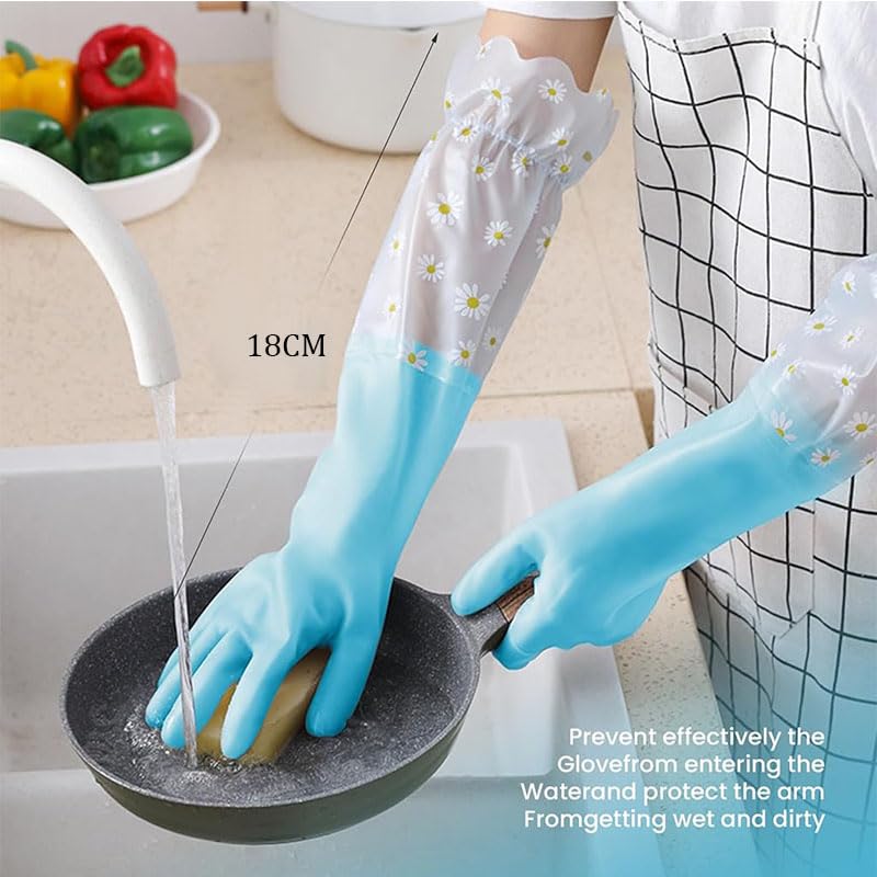 Supvox Kitchen Dishwashing Gloves for Household Cleaning with Anti Slip Palms and Elastic Cuffs | 2 Pairs Waterproof PVC Forearm Length Design