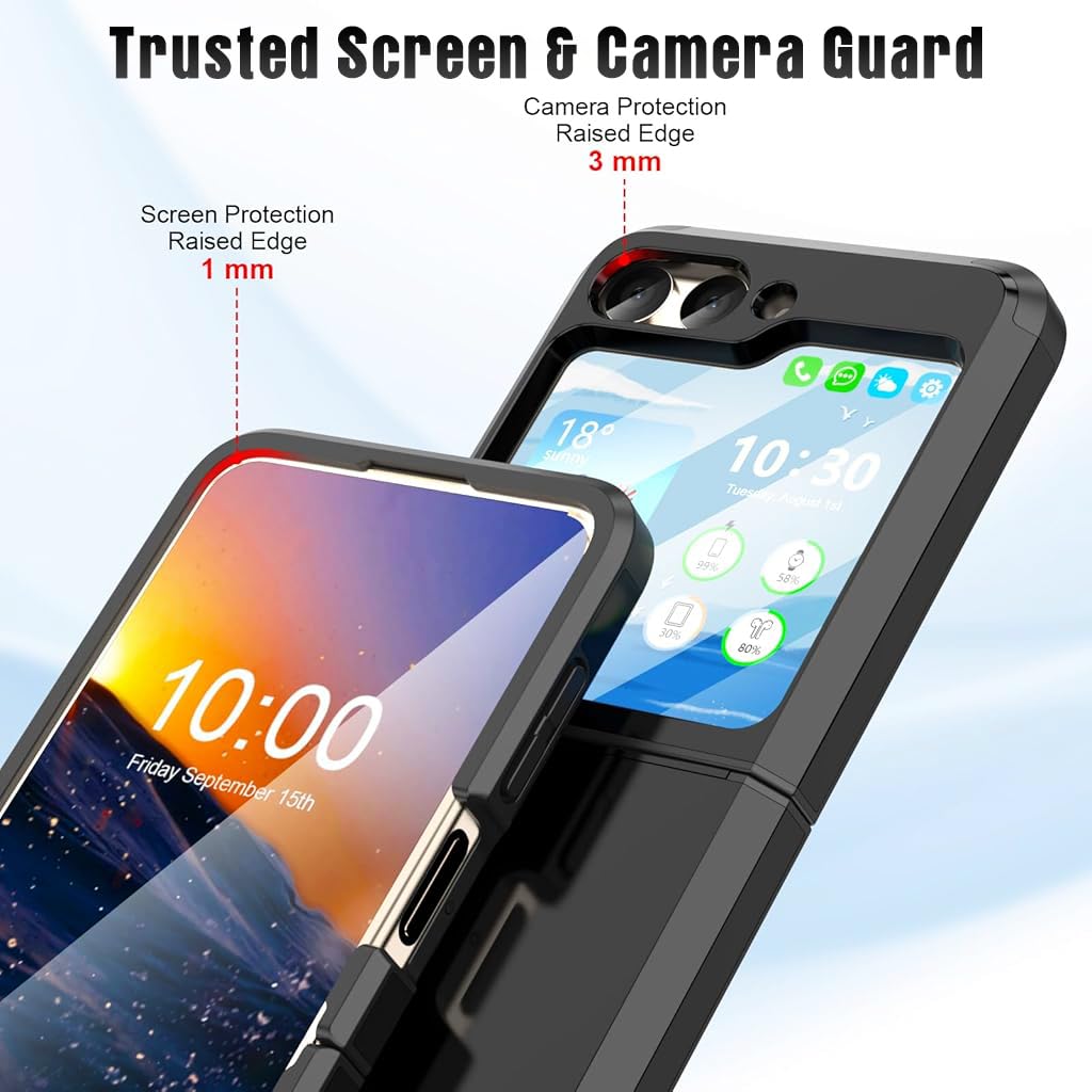 Zeitel Phone Case for Samsung Galaxy Z Flip 6 with 3.4 in Screen Cover and One Piece Hinge | Black TPU Protection
