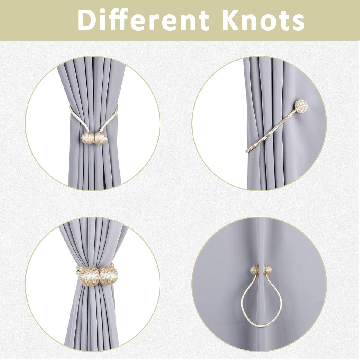 HASTHIP Magnetic Curtain Tiebacks for Home and Office Featuring 40cm Rope & Anti Rust Magnets | 8Pcs Beige Set