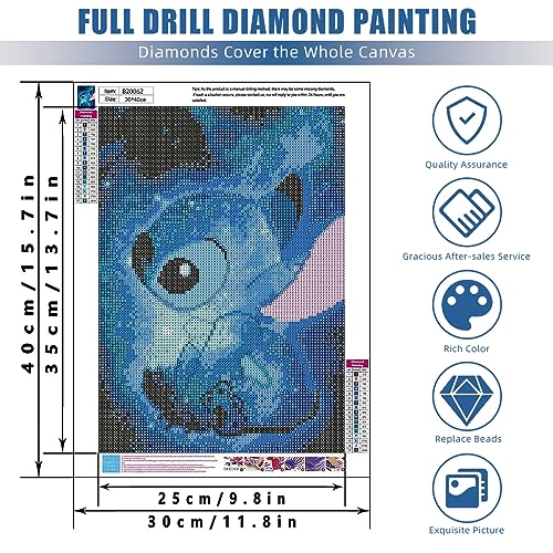 HASTHIP® Diamond Painting Kit, 12x16inch Cartoon Stitch Diamond Painting, 5D Diamond Painting Kit for Adults & Kids, Suitable for Home Leisure and Wall Decoration, Gift for Kids and Adults