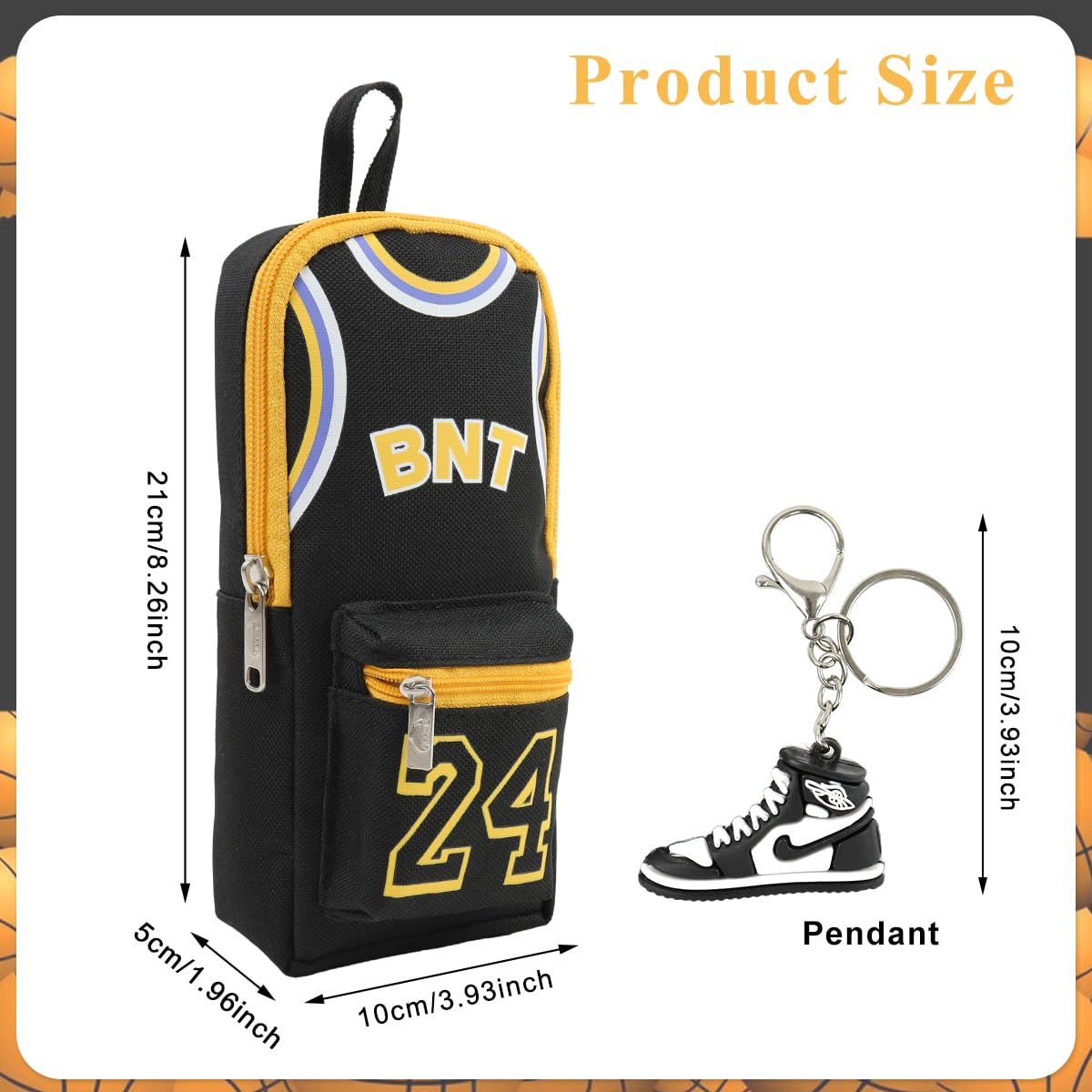 Climberty Pencil Case for Students with Sneaker Keyring Charm and 10x8x21cm Capacity | Black Cotton Pouch